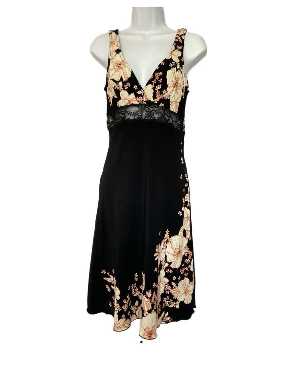 Vintage 90s Y2k Bebe Sexy Black Floral Mesh Lace Midi Dress USA made! Size 2/4